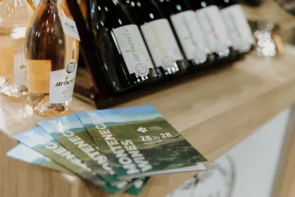 Montenegro wine display with 28 by 28 brochures